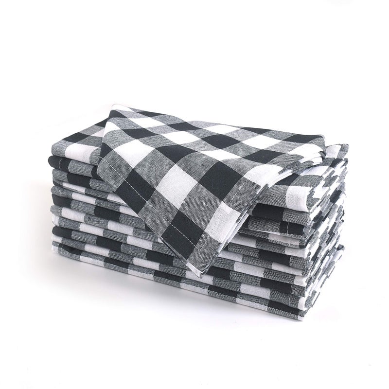 FINGERCRAFT Cloth Napkins, Everyday Use, Premium Quality, Cotton Buffalo Plaid, Set of 12, 20X20 Inch Oversized Napkins Cloth Mitered Corners, Soft, Durable Hotel Quality Black White Checkered - Image 2